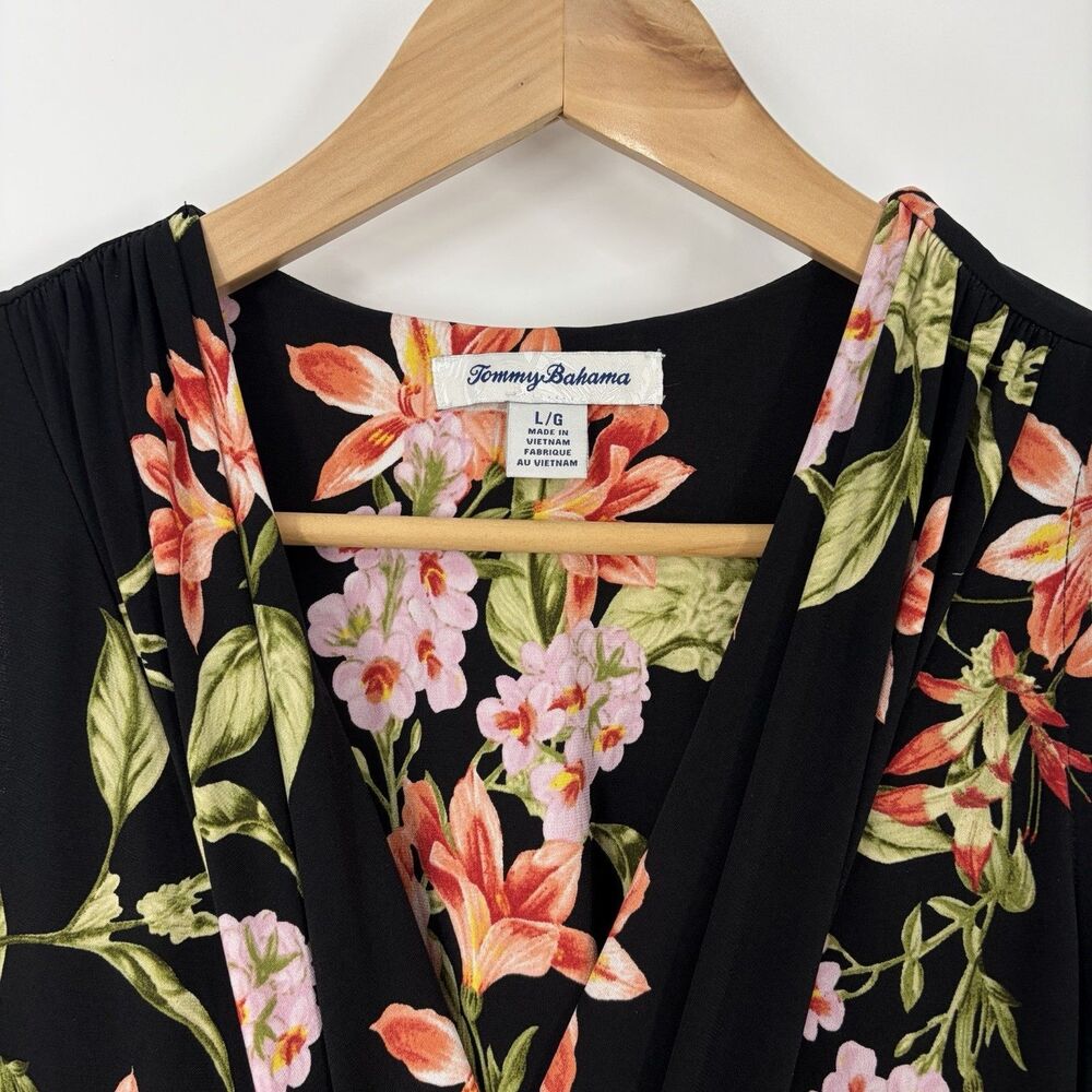 Tommy Bahama Dress Large Womens Black Tropical Floral Twist Front Maxi Resort - Picture 4 of 9